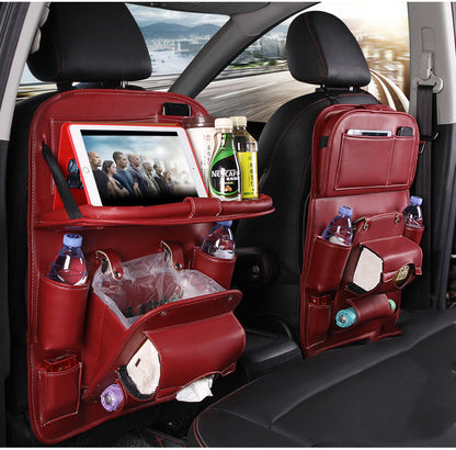 "Luxury Leather Back Seat Organizer with Built-in Food Tray!"